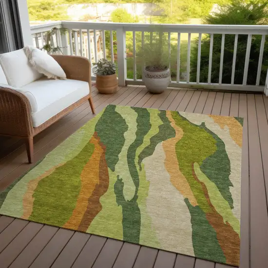 Green Beige And Copper Abstract Washable Indoor Outdoor Area Rug Photo 7