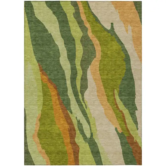 Green Beige And Copper Abstract Washable Indoor Outdoor Area Rug Photo 2