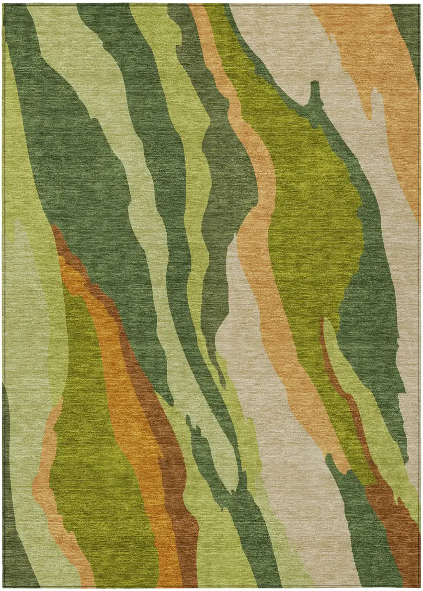 Green Beige And Copper Abstract Washable Indoor Outdoor Area Rug Photo 2