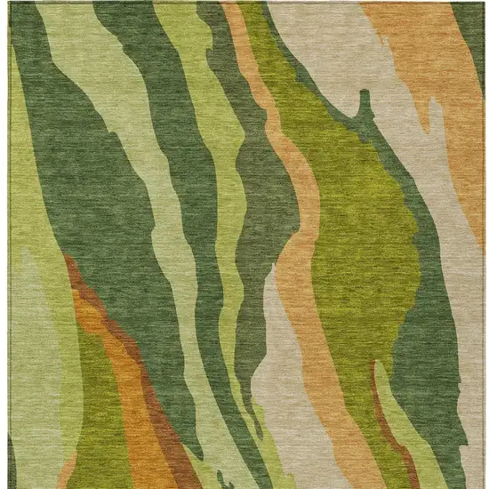 Green Beige And Copper Abstract Washable Indoor Outdoor Area Rug Photo 6