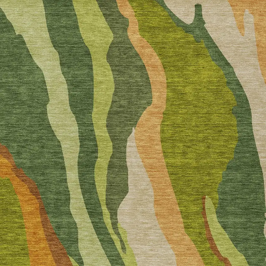 Green Beige And Copper Abstract Washable Indoor Outdoor Area Rug Photo 5