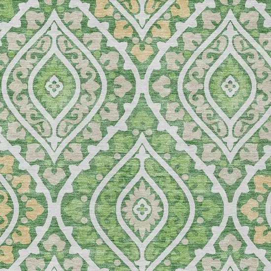 Green Beige And Ivory Floral Washable Indoor Outdoor Area Rug Photo 5