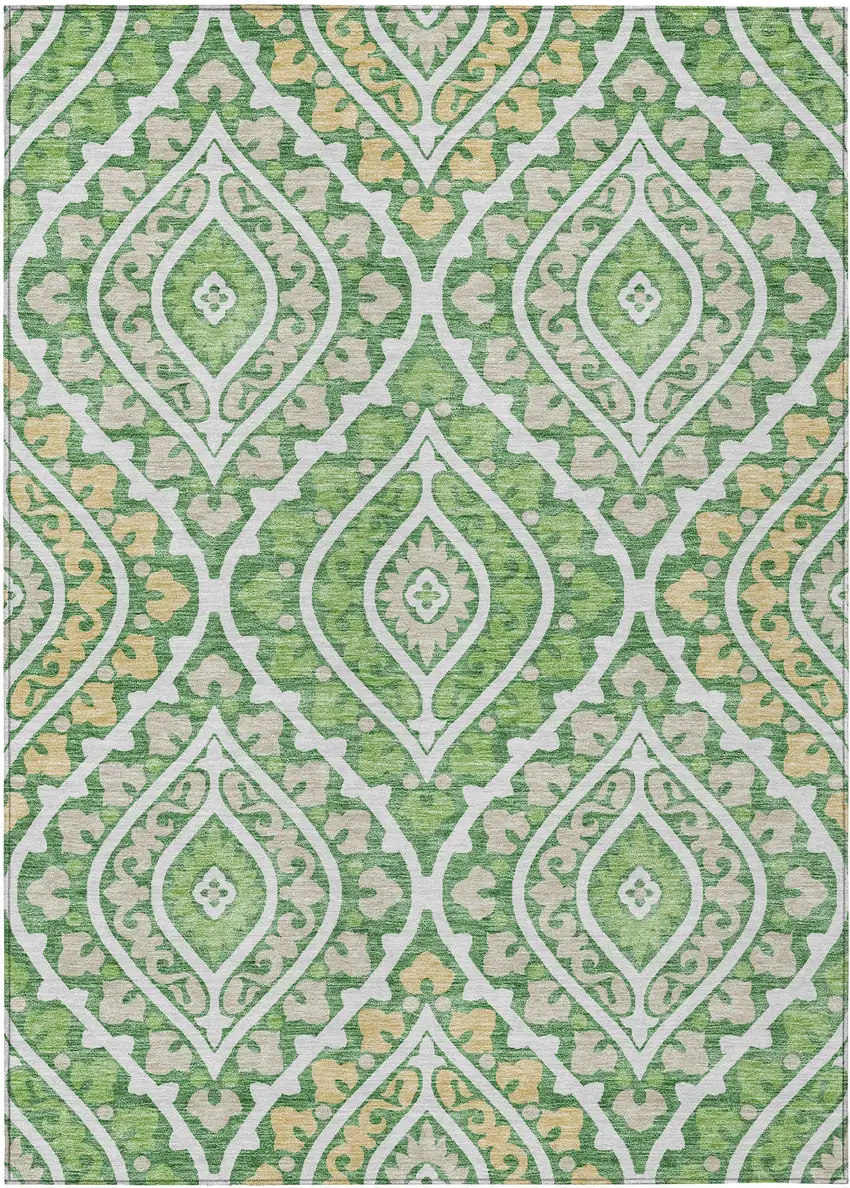 Green Beige And Ivory Floral Washable Indoor Outdoor Area Rug Photo 2
