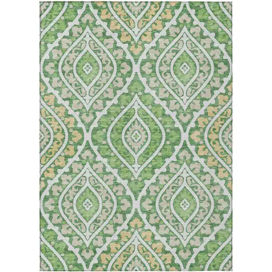 Green Beige And Ivory Floral Washable Indoor Outdoor Area Rug Photo 2