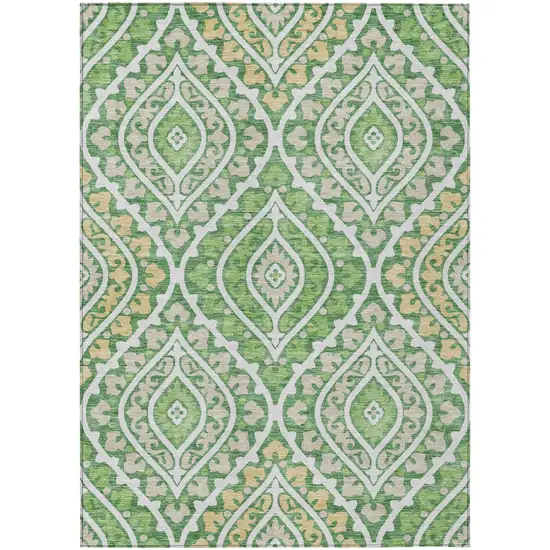 Green Beige And Ivory Floral Washable Indoor Outdoor Area Rug Photo 2
