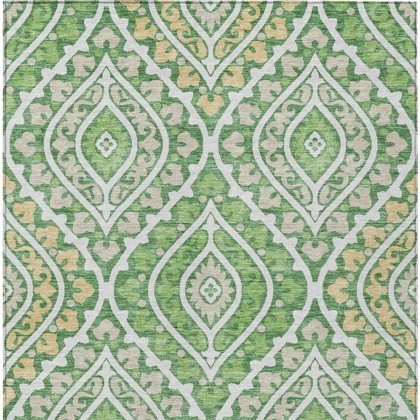 Green Beige And Ivory Floral Washable Indoor Outdoor Area Rug Photo 6