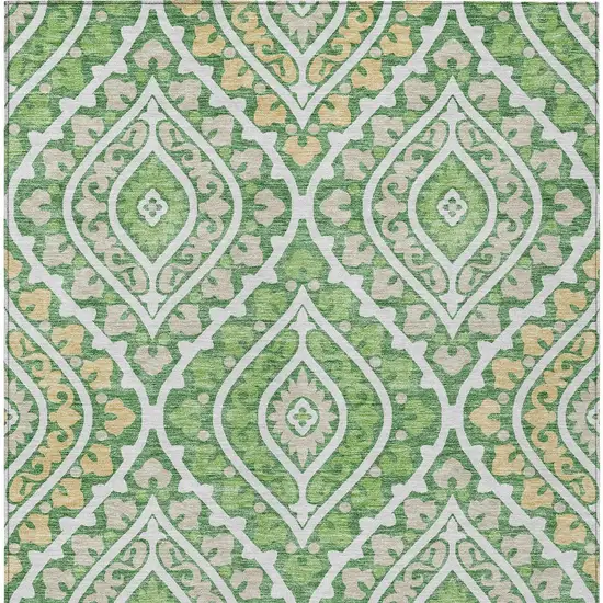 Green Beige And Ivory Floral Washable Indoor Outdoor Area Rug Photo 6