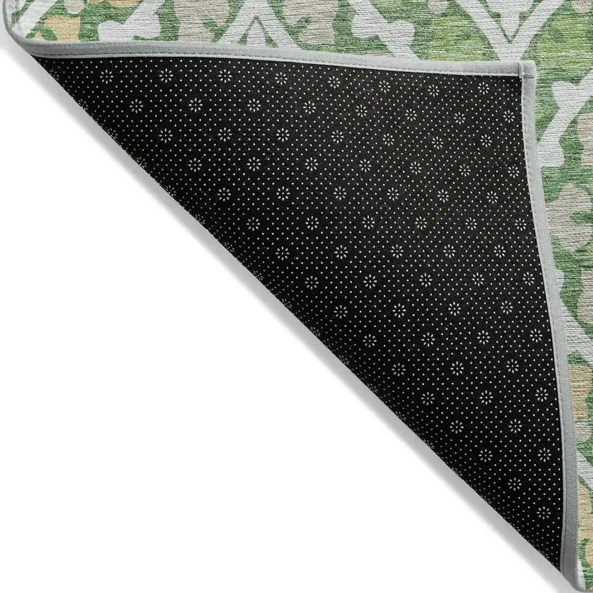 Green Beige And Ivory Floral Washable Indoor Outdoor Area Rug Photo 3
