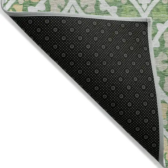 Green Beige And Ivory Floral Washable Indoor Outdoor Area Rug Photo 3
