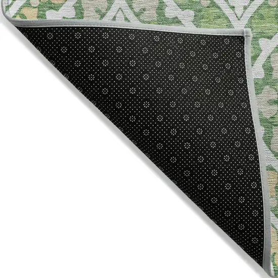 Green Beige And Ivory Floral Washable Indoor Outdoor Area Rug Photo 3