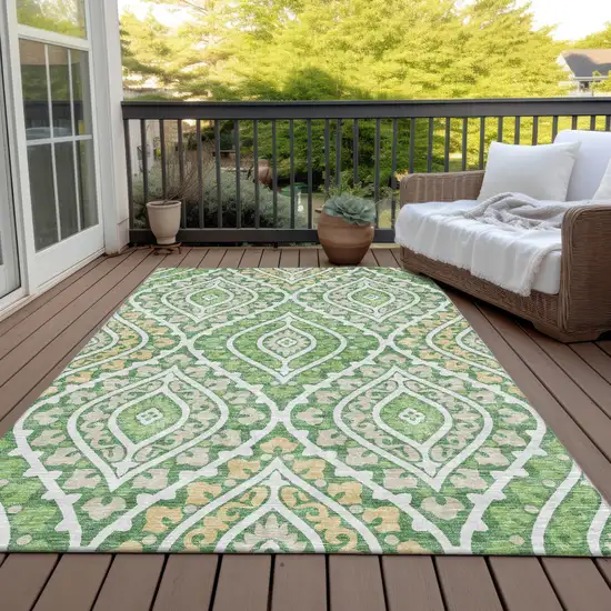 Green Beige And Ivory Floral Washable Indoor Outdoor Area Rug Photo 7