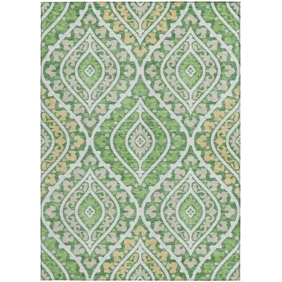 Green Beige And Ivory Floral Washable Indoor Outdoor Area Rug Photo 4