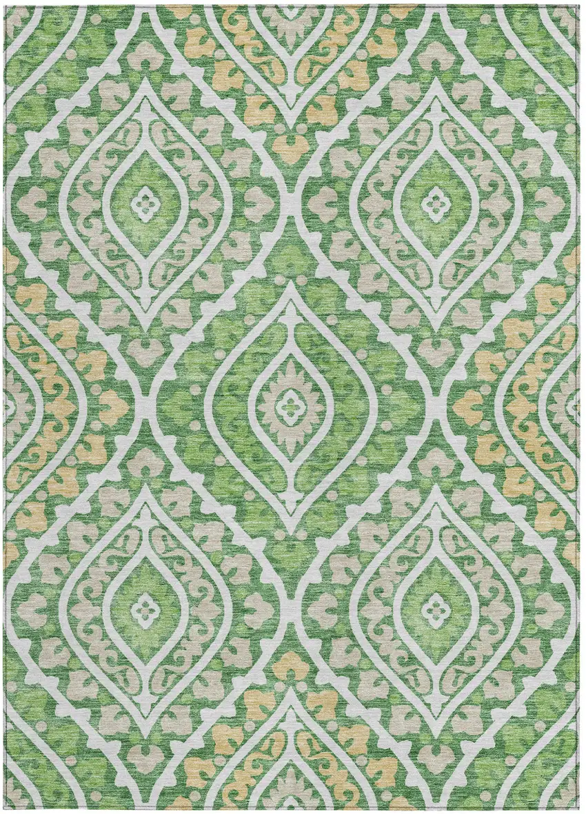 Green Beige And Ivory Floral Washable Indoor Outdoor Area Rug Photo 4