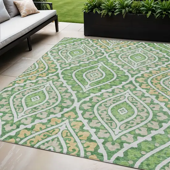Green Beige And Ivory Floral Washable Indoor Outdoor Area Rug Photo 1