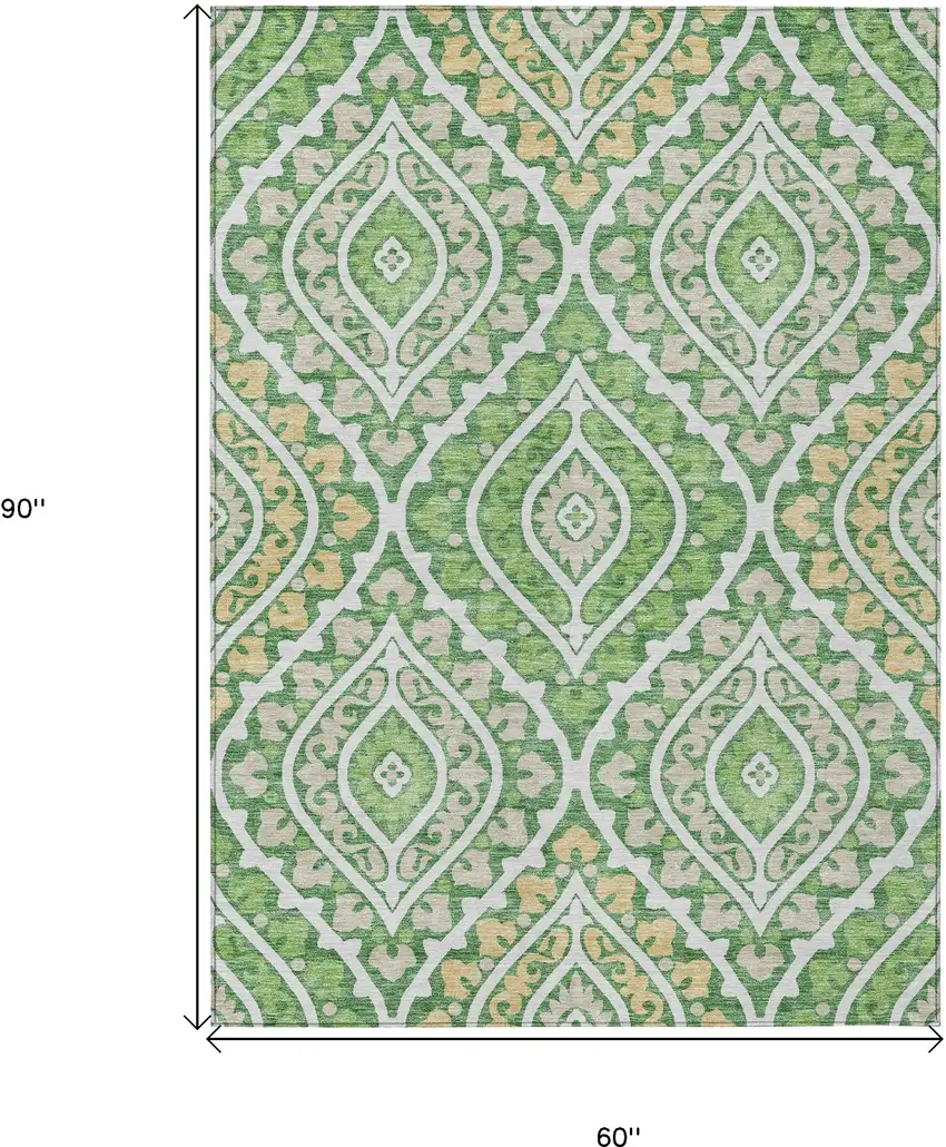 Green Beige And Ivory Floral Washable Indoor Outdoor Area Rug Photo 9