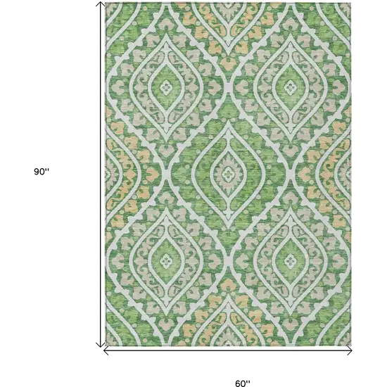 Green Beige And Ivory Floral Washable Indoor Outdoor Area Rug Photo 9