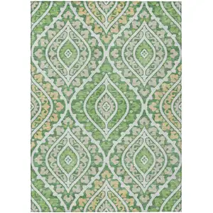 Photo of Green Beige And Ivory Floral Washable Indoor Outdoor Area Rug