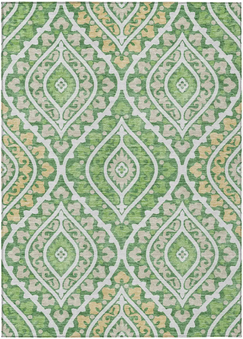 Green Beige And Ivory Floral Washable Indoor Outdoor Area Rug Photo 1