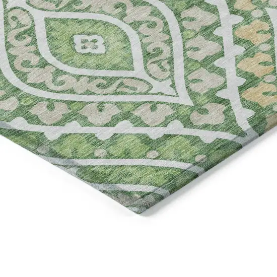 Green Beige And Ivory Floral Washable Indoor Outdoor Area Rug Photo 3