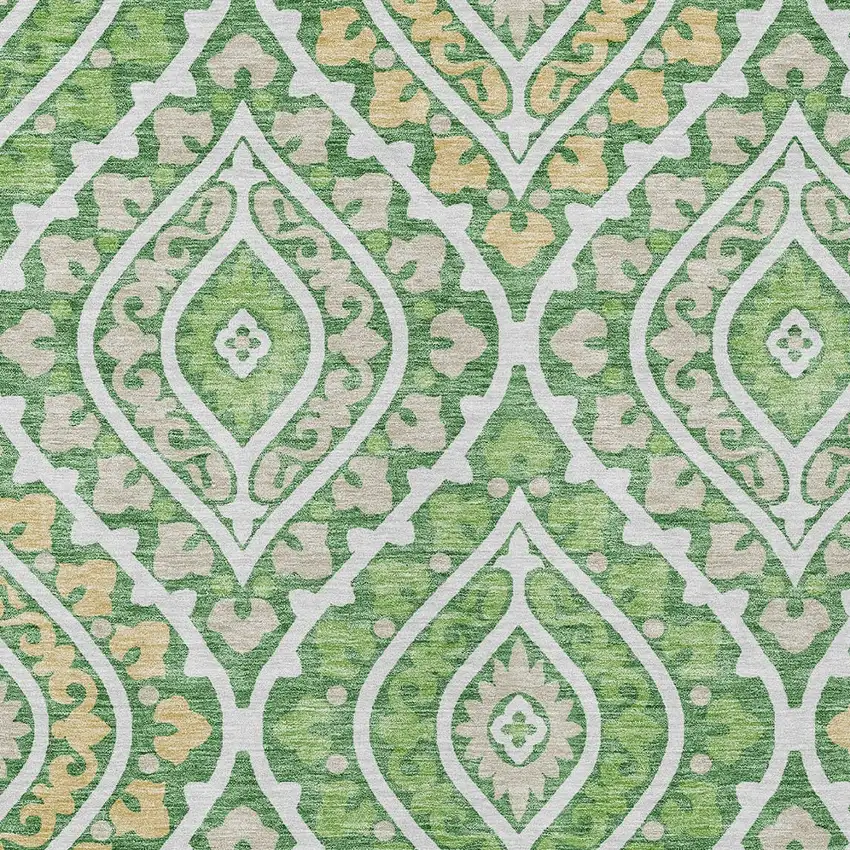 Green Beige And Ivory Floral Washable Indoor Outdoor Area Rug Photo 4