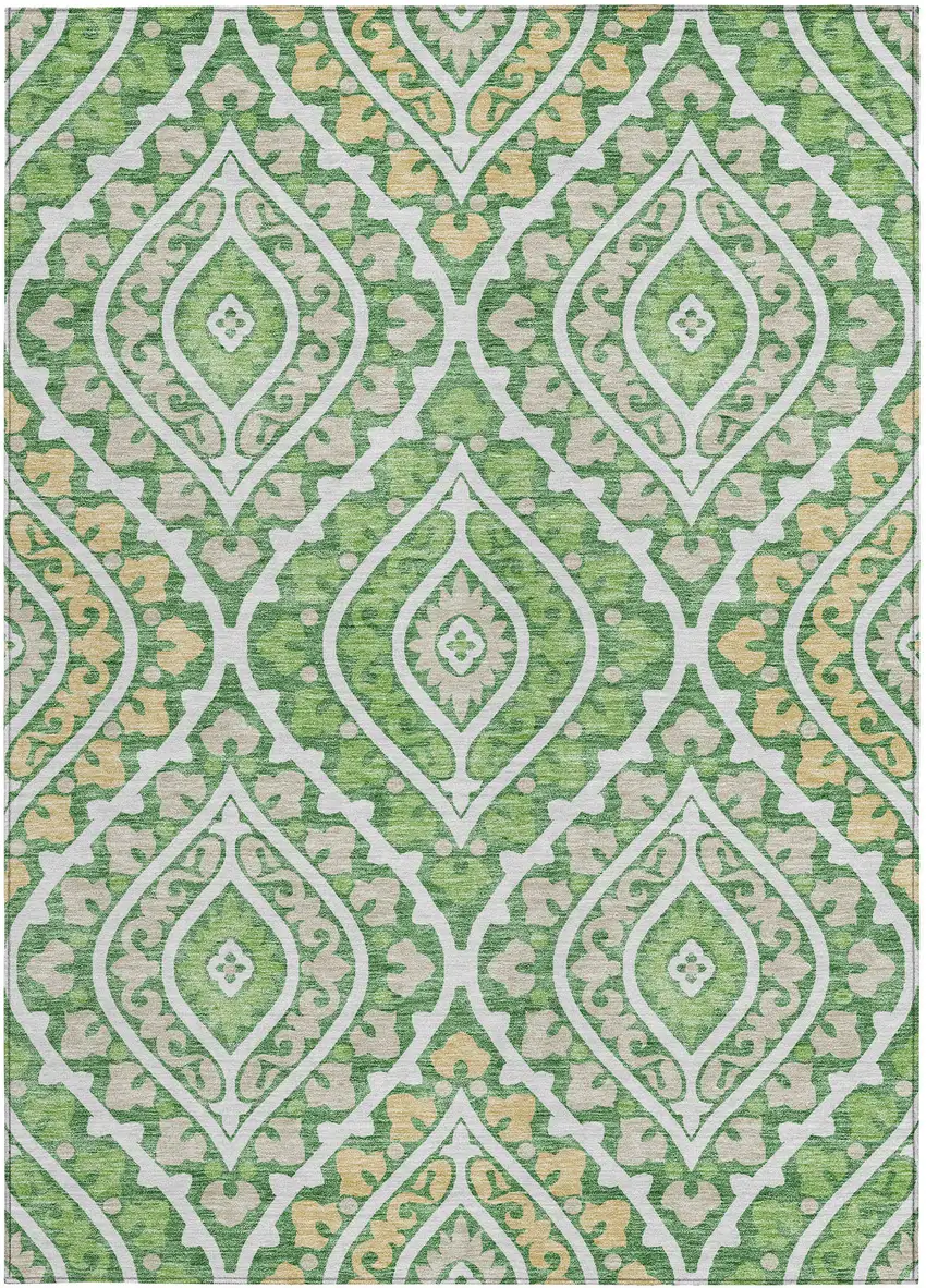 Green Beige And Ivory Floral Washable Indoor Outdoor Area Rug Photo 5