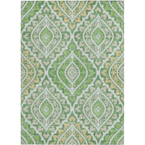 Green Beige And Ivory Floral Washable Indoor Outdoor Area Rug Photo 5