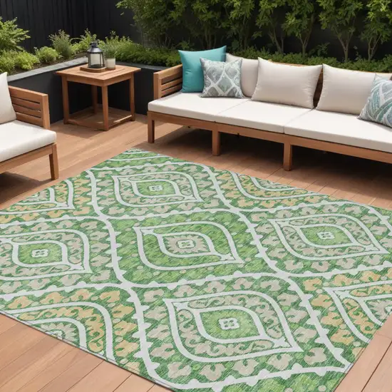 Green Beige And Ivory Floral Washable Indoor Outdoor Area Rug Photo 1