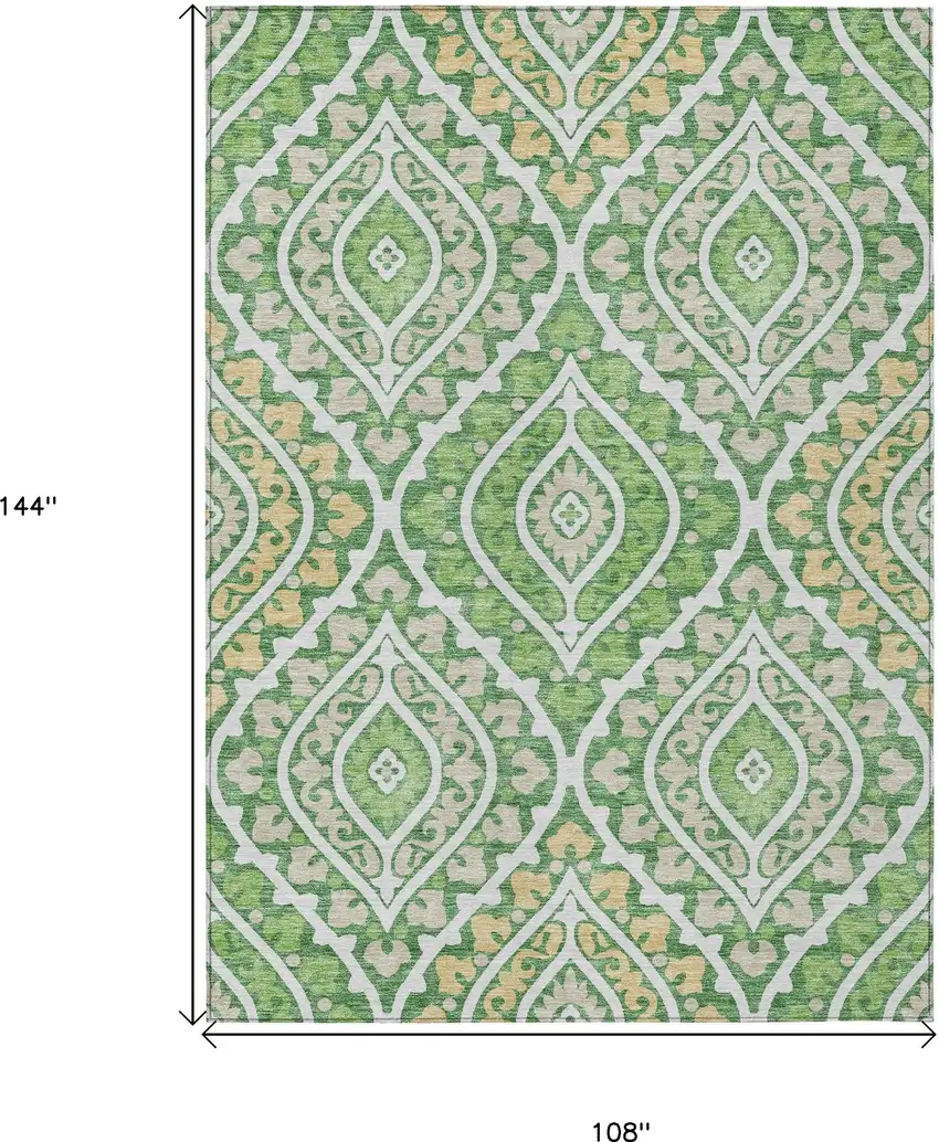 Green Beige And Ivory Floral Washable Indoor Outdoor Area Rug Photo 3