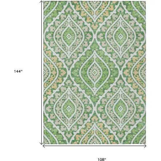 Green Beige And Ivory Floral Washable Indoor Outdoor Area Rug Photo 3