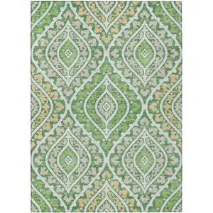 Photo of Green Beige And Ivory Floral Washable Indoor Outdoor Area Rug