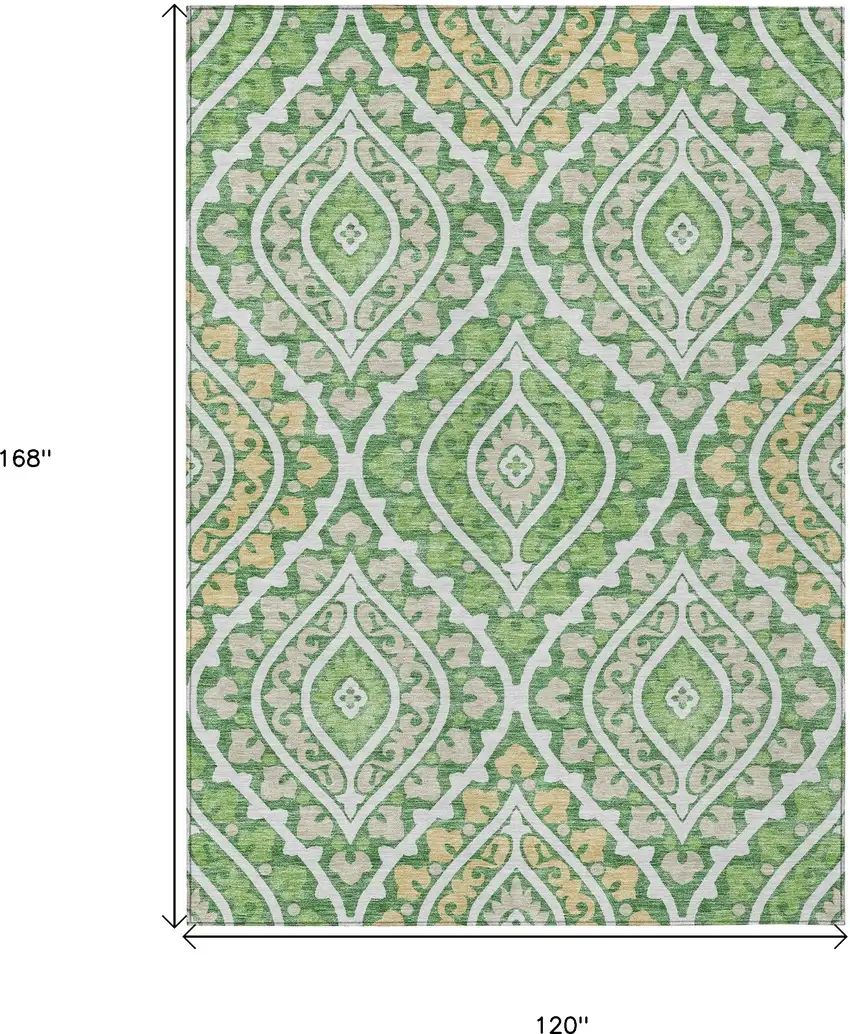 Green Beige And Ivory Floral Washable Indoor Outdoor Area Rug Photo 3