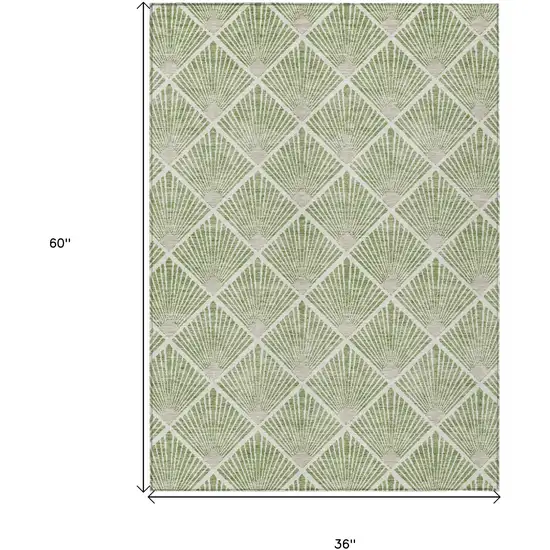 Green Beige And Ivory Geometric Washable Indoor Outdoor Area Rug Photo 3