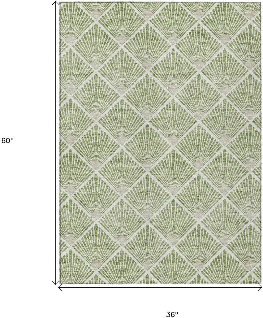Green Beige And Ivory Geometric Washable Indoor Outdoor Area Rug Photo 3