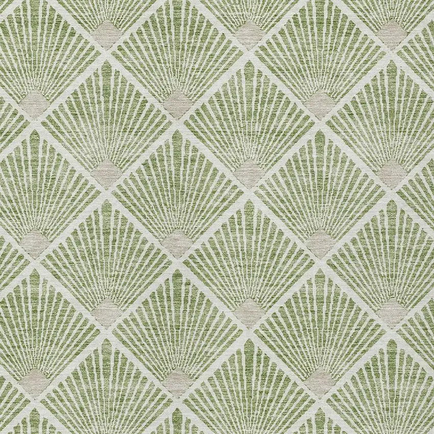 Green Beige And Ivory Geometric Washable Indoor Outdoor Area Rug Photo 5