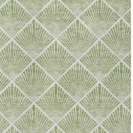 Green Beige And Ivory Geometric Washable Indoor Outdoor Area Rug Photo 5