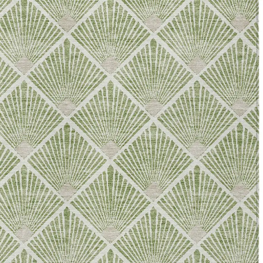 Green Beige And Ivory Geometric Washable Indoor Outdoor Area Rug Photo 5