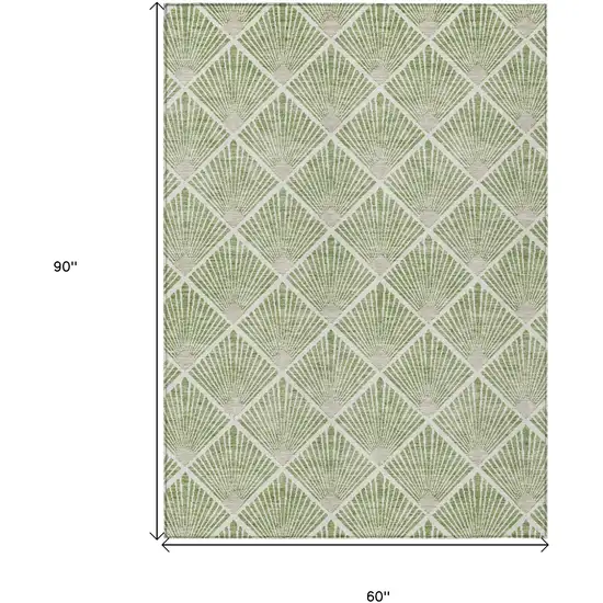 Green Beige And Ivory Geometric Washable Indoor Outdoor Area Rug Photo 3