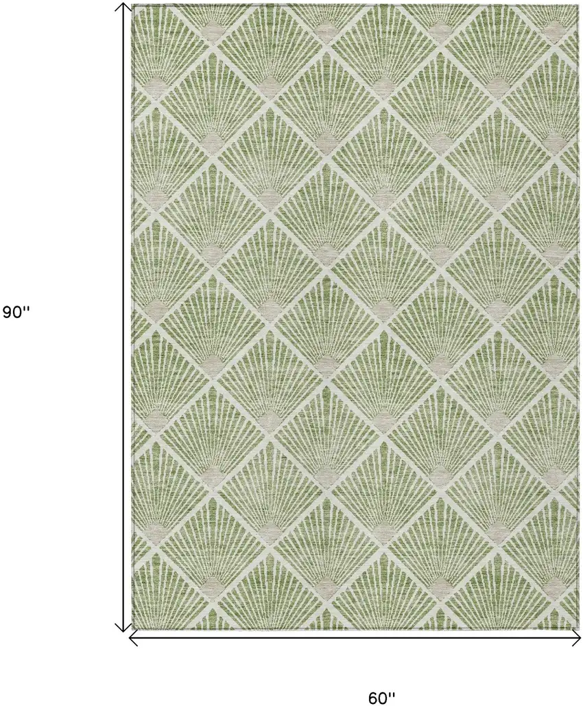 Green Beige And Ivory Geometric Washable Indoor Outdoor Area Rug Photo 3