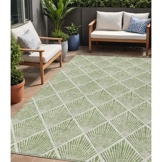 Green Beige And Ivory Geometric Washable Indoor Outdoor Area Rug Photo 1