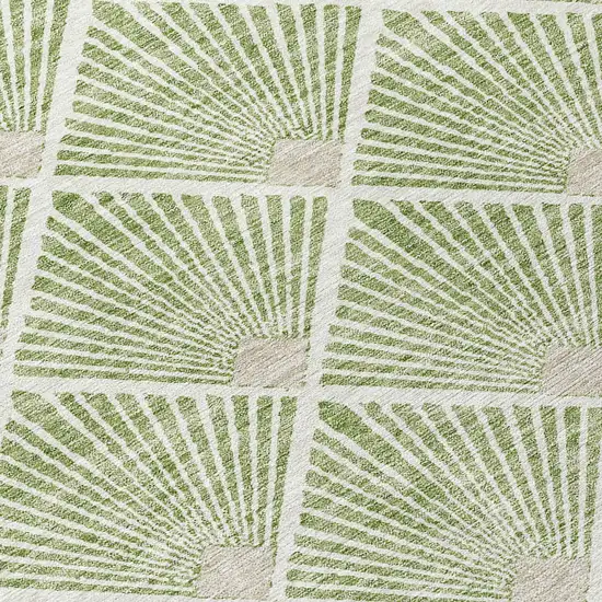 Green Beige And Ivory Geometric Washable Indoor Outdoor Area Rug Photo 5