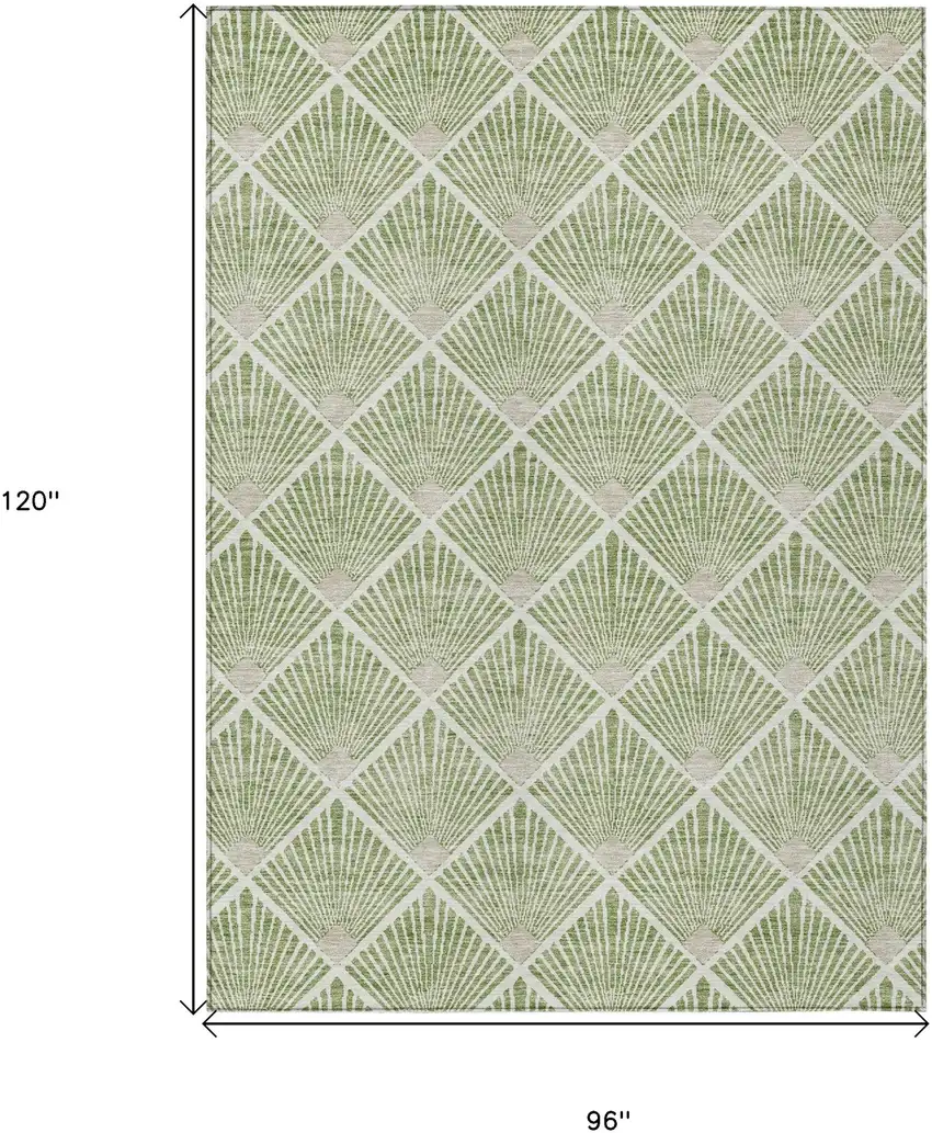 Green Beige And Ivory Geometric Washable Indoor Outdoor Area Rug Photo 3