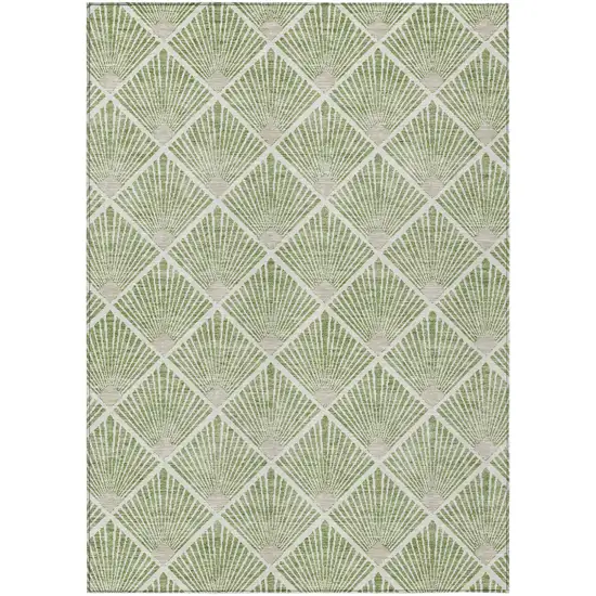 Green Beige And Ivory Geometric Washable Indoor Outdoor Area Rug Photo 2