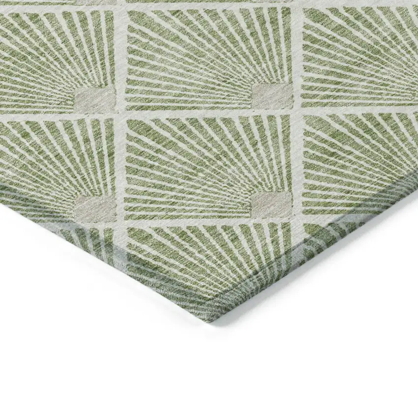 Green Beige And Ivory Geometric Washable Indoor Outdoor Area Rug Photo 4