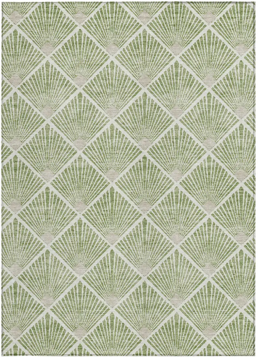 Green Beige And Ivory Geometric Washable Indoor Outdoor Area Rug Photo 7