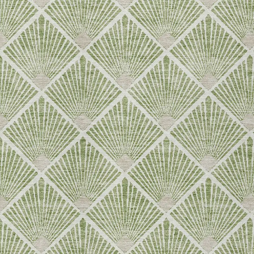 Green Beige And Ivory Geometric Washable Indoor Outdoor Area Rug Photo 5