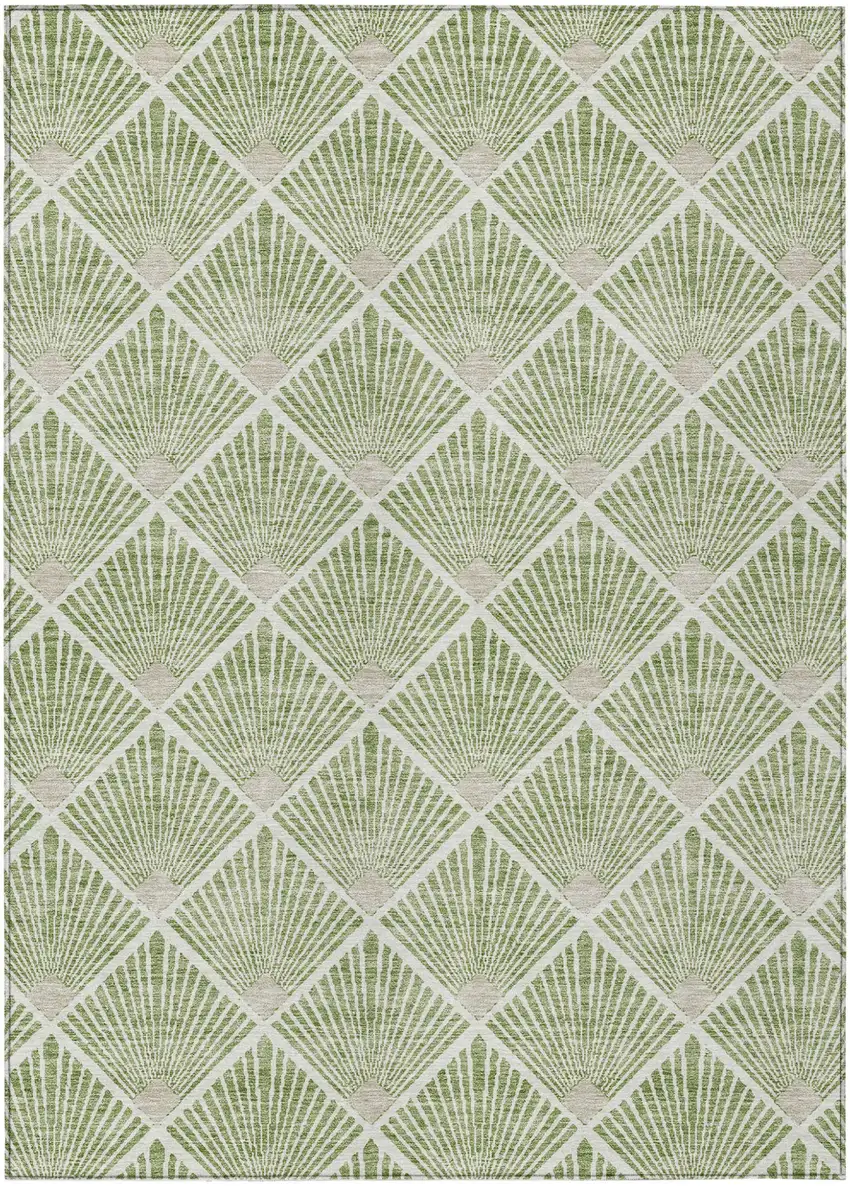 Green Beige And Ivory Geometric Washable Indoor Outdoor Area Rug Photo 2
