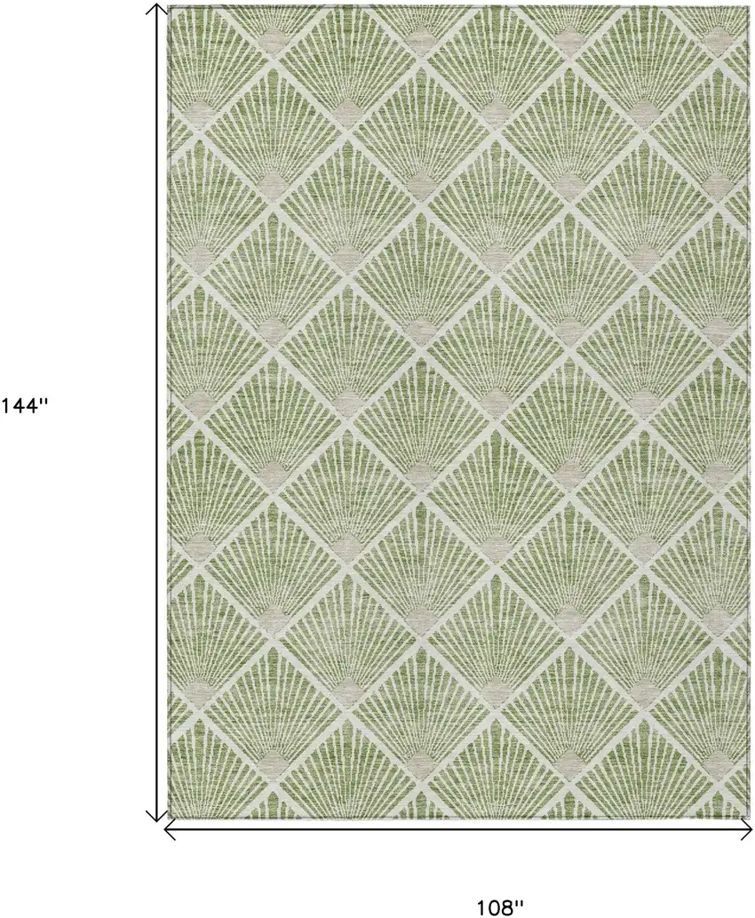 Green Beige And Ivory Geometric Washable Indoor Outdoor Area Rug Photo 3