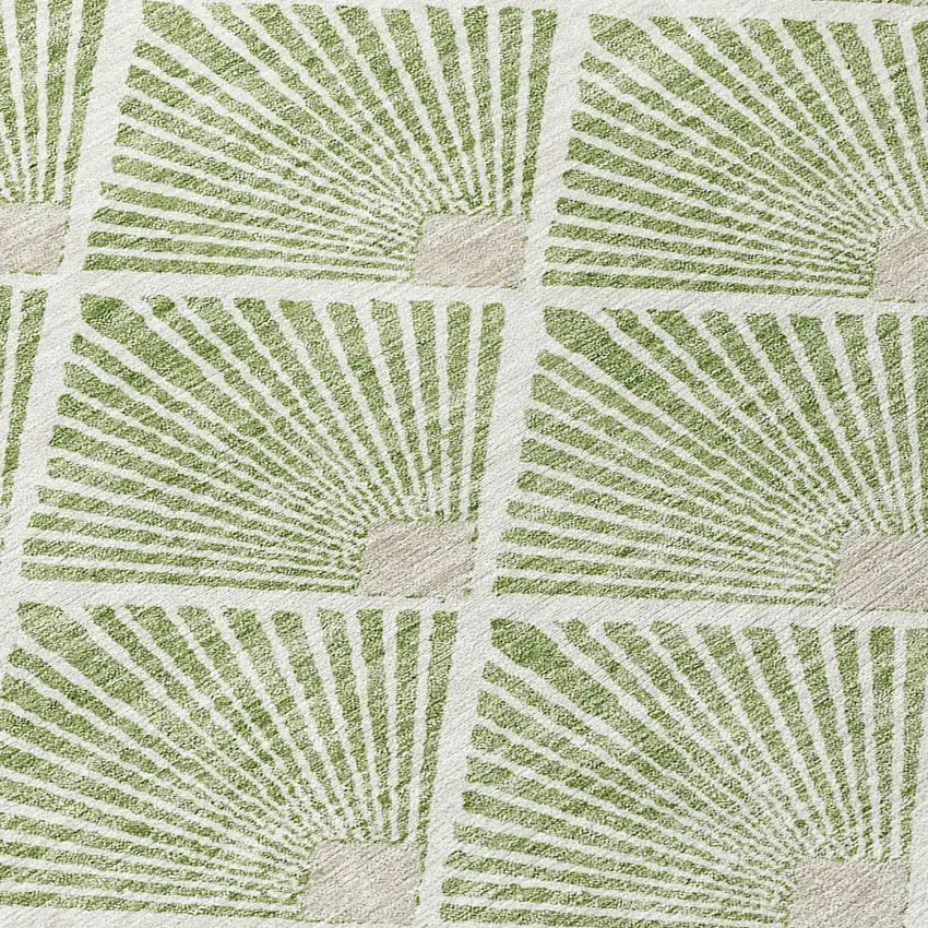 Green Beige And Ivory Geometric Washable Indoor Outdoor Area Rug Photo 6