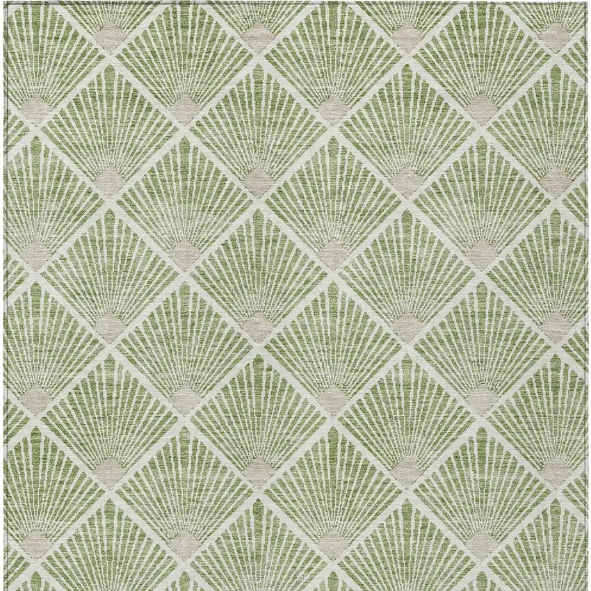 Green Beige And Ivory Geometric Washable Indoor Outdoor Area Rug Photo 7