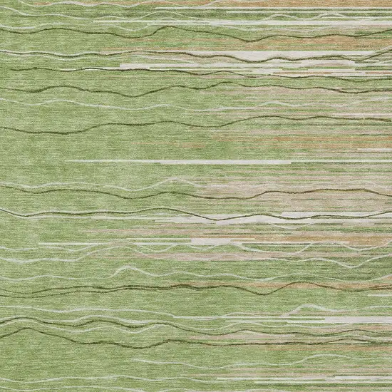 Green Beige And Ivory Striped Washable Indoor Outdoor Area Rug Photo 5